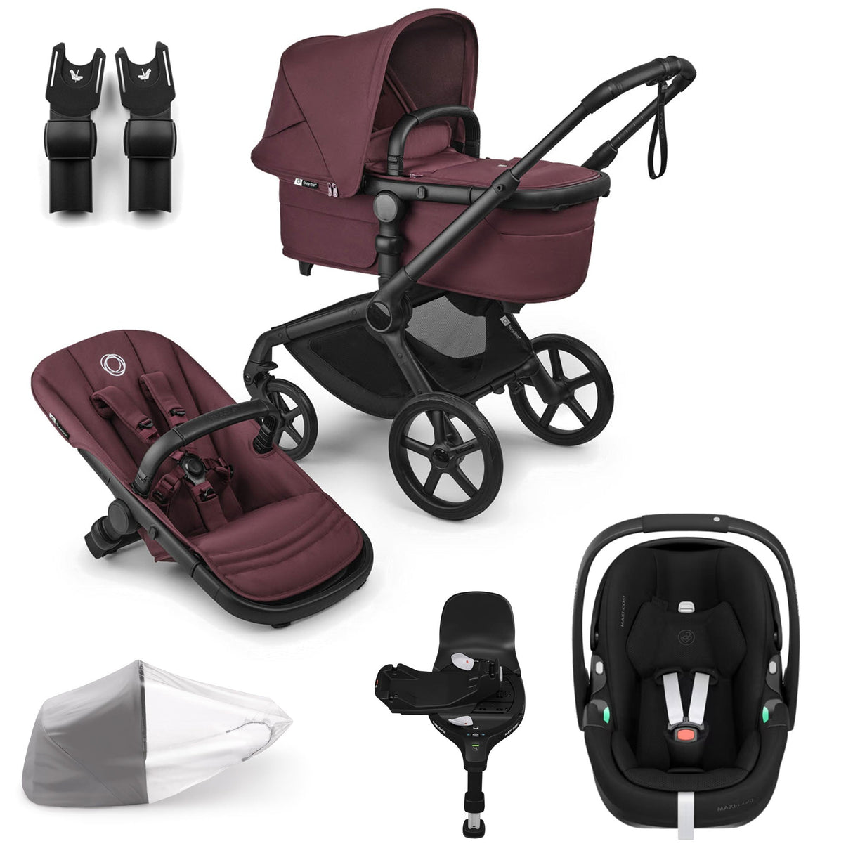Bugaboo Fox 5 Renew with Maxi-Cosi Pebble 360 Pro2 Travel System Bundle - Dark Cherry 1
