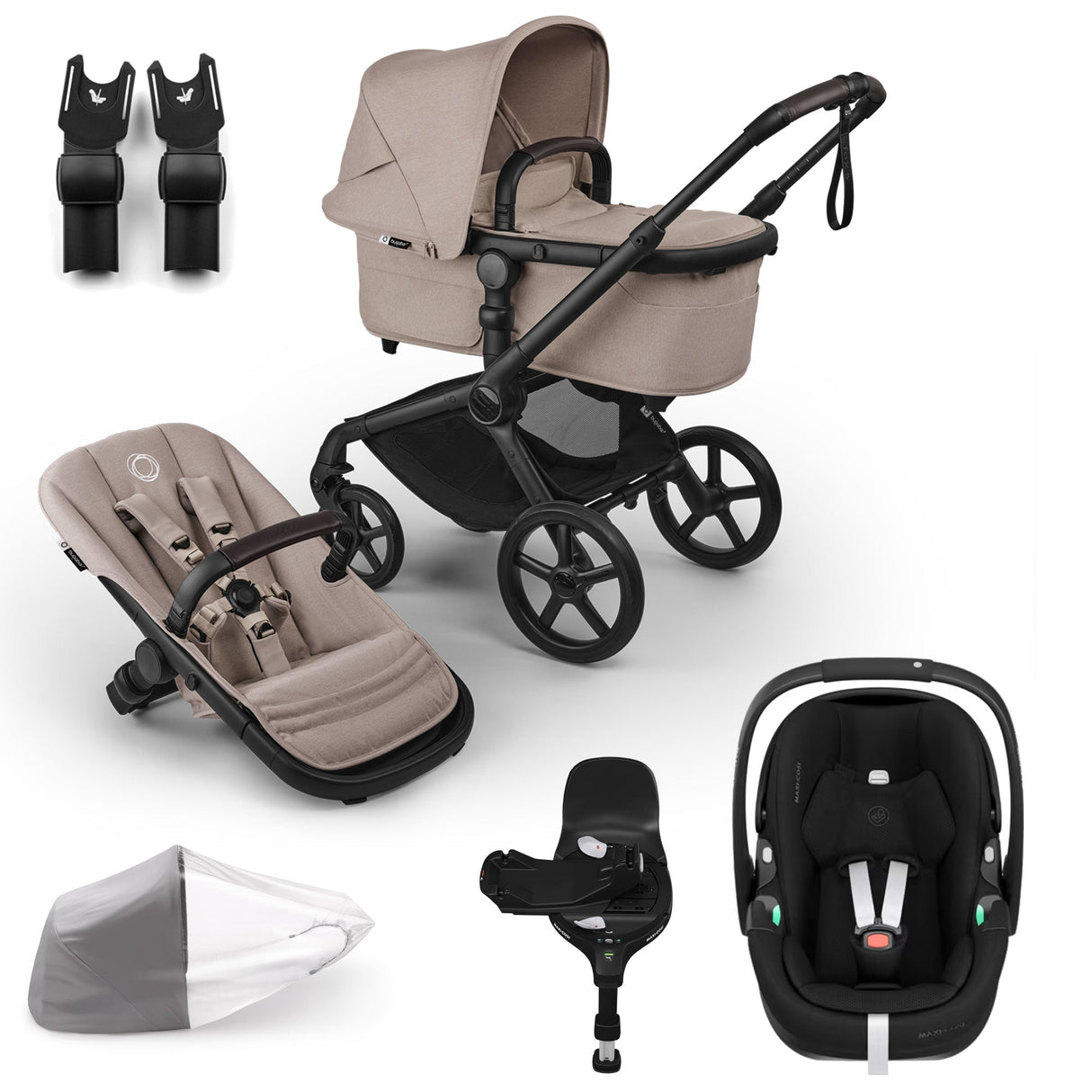 Bugaboo Fox 5 Renew with Maxi-Cosi Pebble 360 Pro2 Travel System Bundle - Desert Taupe Melange 1
