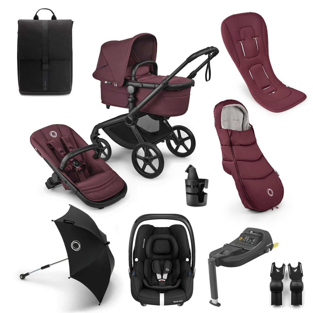 Bugaboo Fox 5 Renew Ultimate Maxi-Cosi Cabriofix iSize Travel System Bundle - Dark Cherry 1
