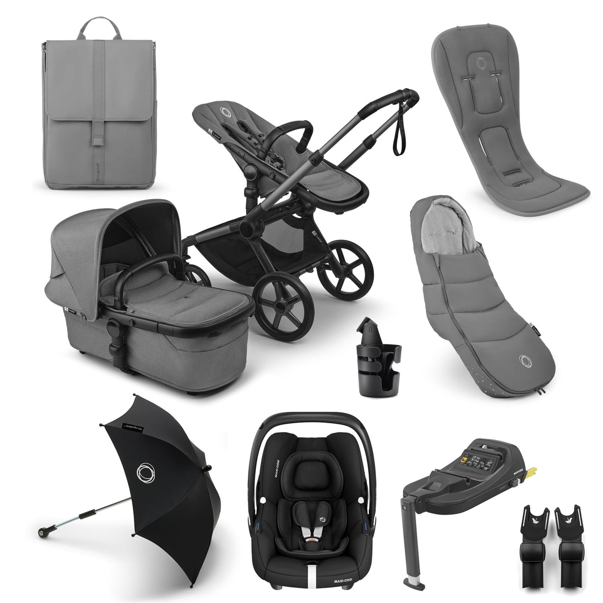 Bugaboo Fox 5 Renew Ultimate Maxi-Cosi Cabriofix iSize Travel System Bundle - Moon Grey 1