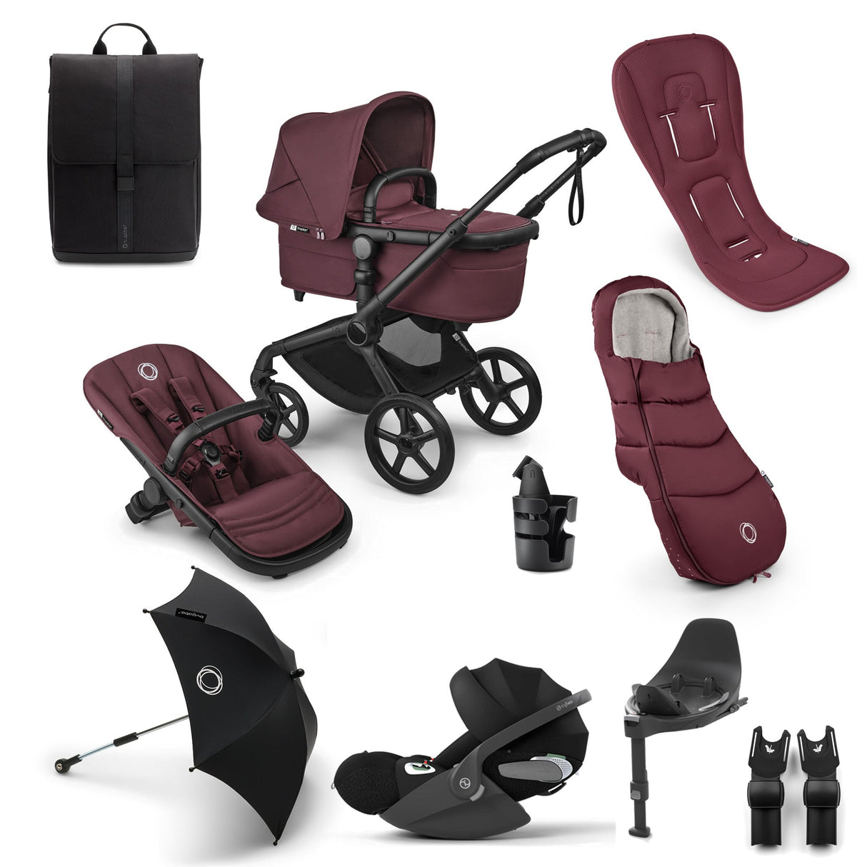 Bugaboo Fox 5 Renew Ultimate Cybex Cloud T Travel System Bundle - Dark Cherry 1