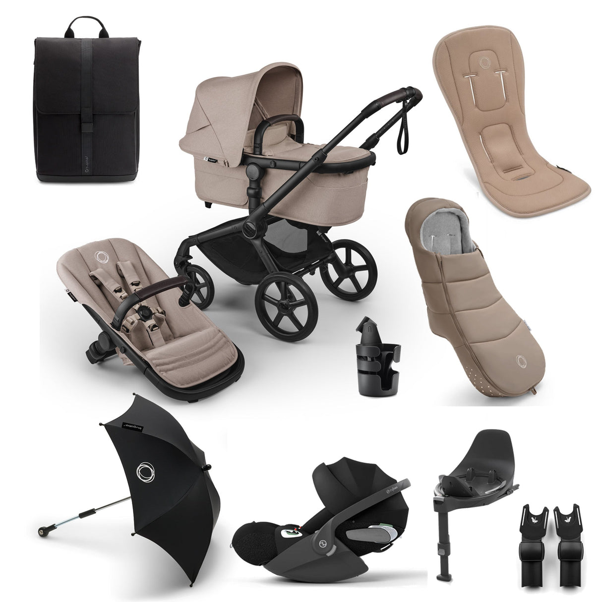 Bugaboo Fox 5 Renew Ultimate Cybex Cloud T Travel System Bundle - Desert Taupe Melange 1