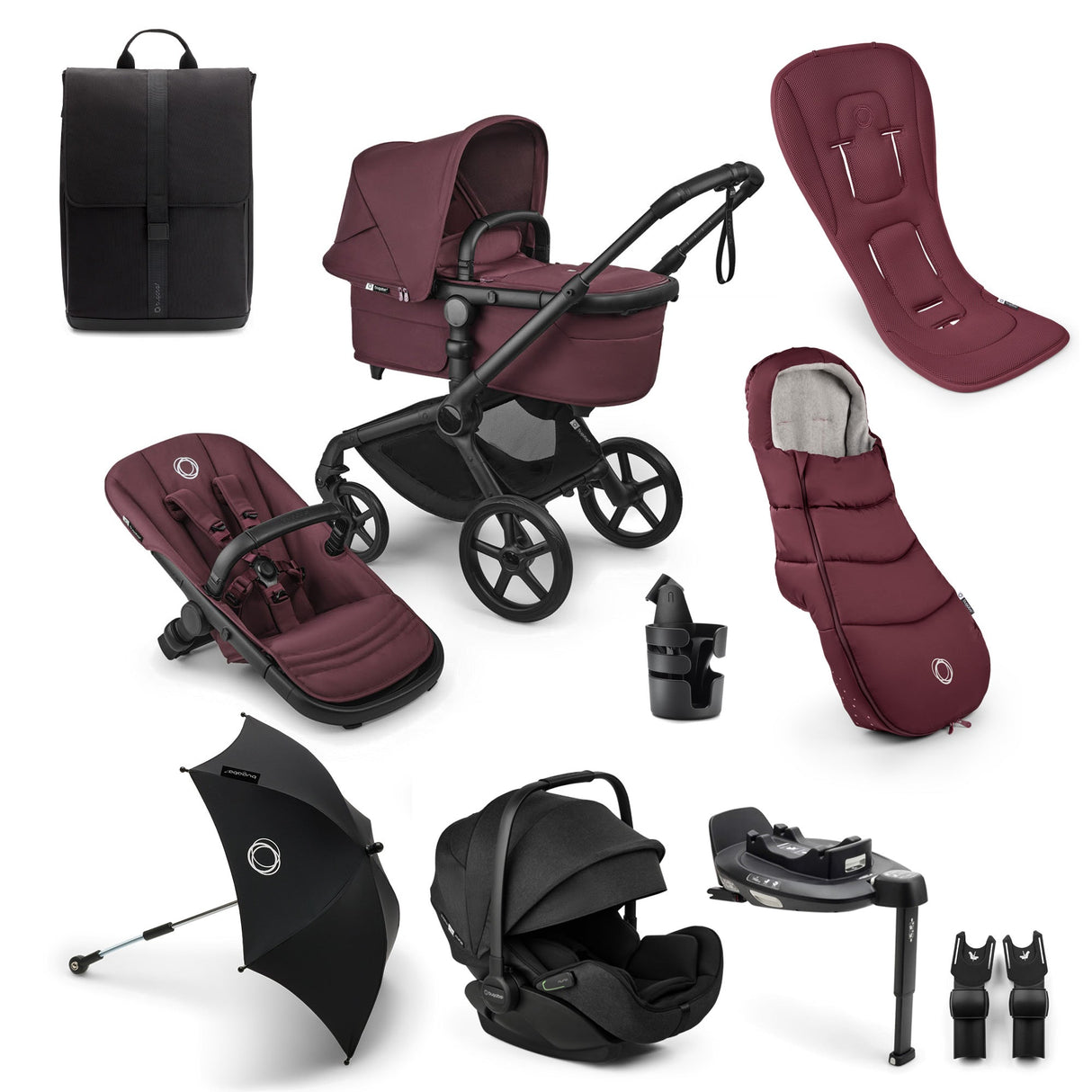Bugaboo Fox 5 Renew Ultimate Otter 360 Travel System Bundle - Dark Cherry 1