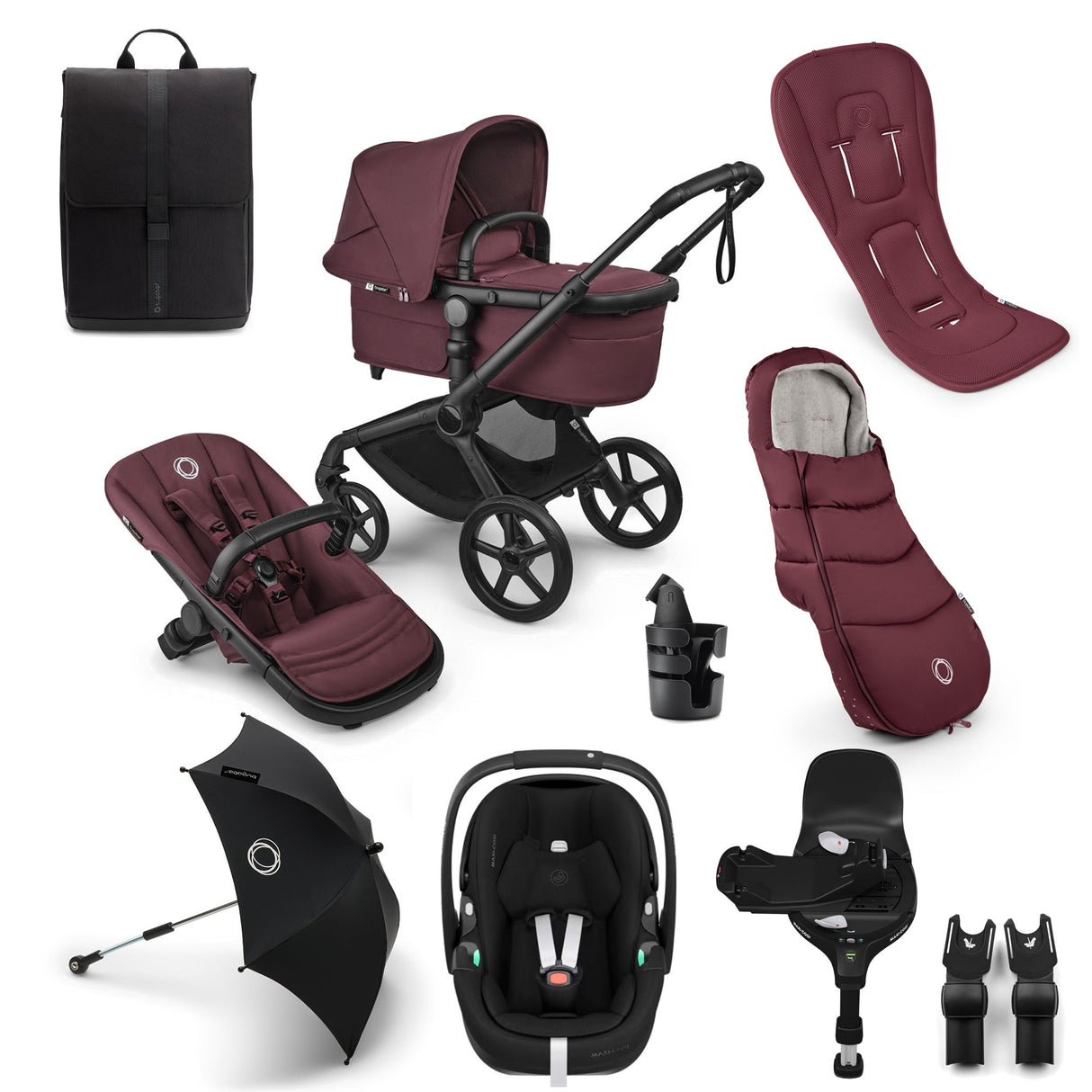 Bugaboo Fox 5 Renew Ultimate Maxi-Cosi Pebble 360 Pro2 Travel System Bundle - Dark Cherry 1