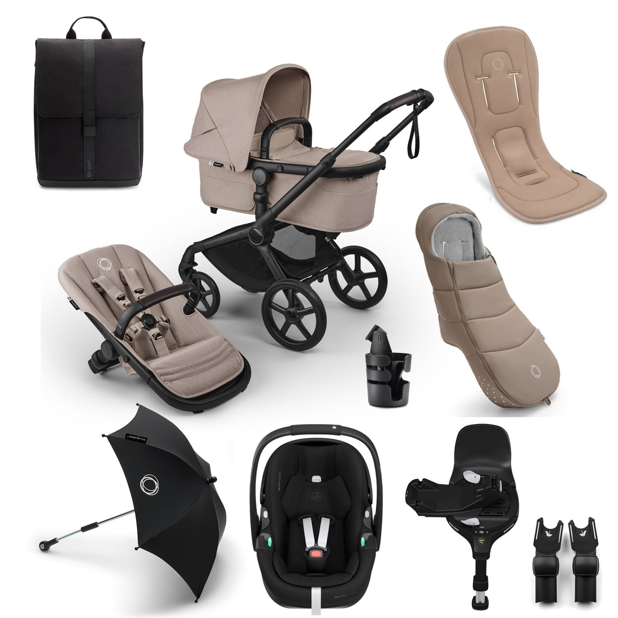 Bugaboo Fox 5 Renew Ultimate Maxi-Cosi Pebble 360 Pro2 Travel System Bundle - Desert Taupe Melange 1