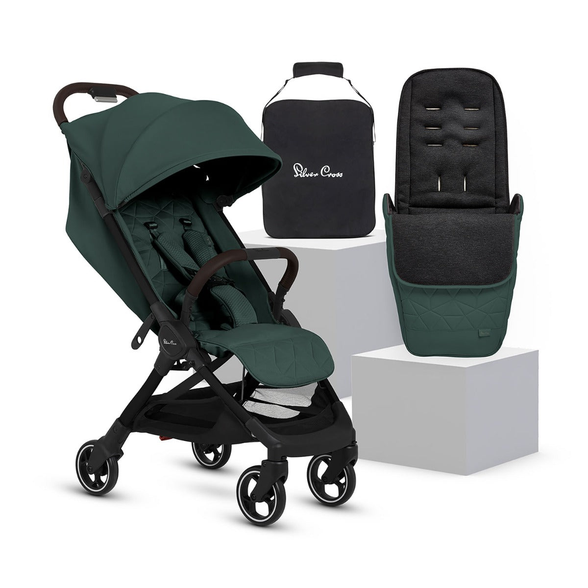 Silver Cross Clic 2 Compact Stroller & Footmuff - Conifer 1