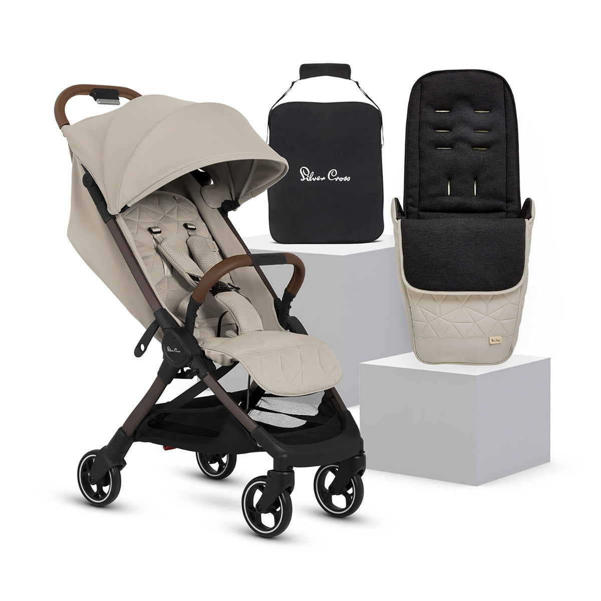 Silver Cross Clic 2 Compact Stroller & Footmuff - Latte 1