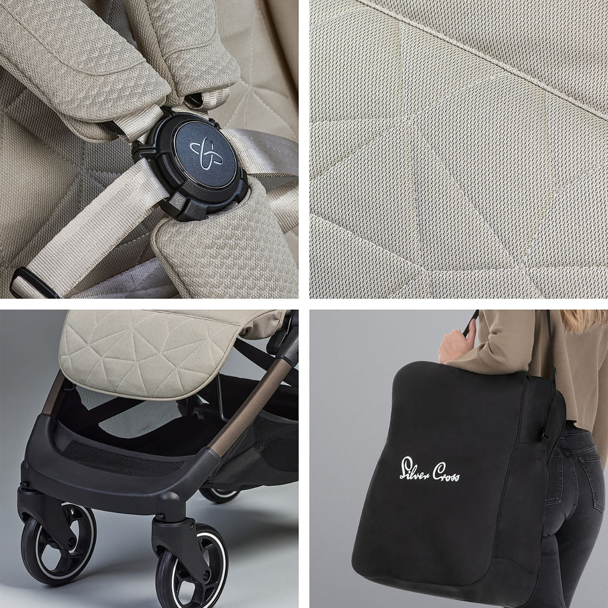 Silver Cross Clic 2 Compact Stroller & Footmuff - Latte 9