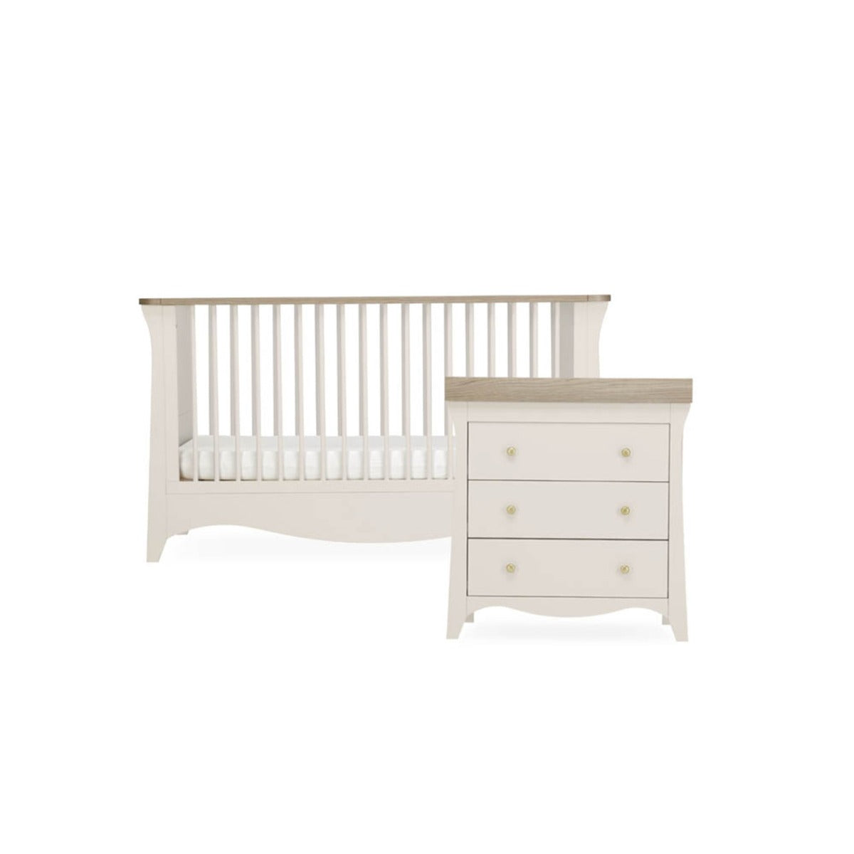 CuddleCo Clara 2 Piece Nursery Furniture Set (Cot Bed & Dresser) - Cashmere and Ash 2