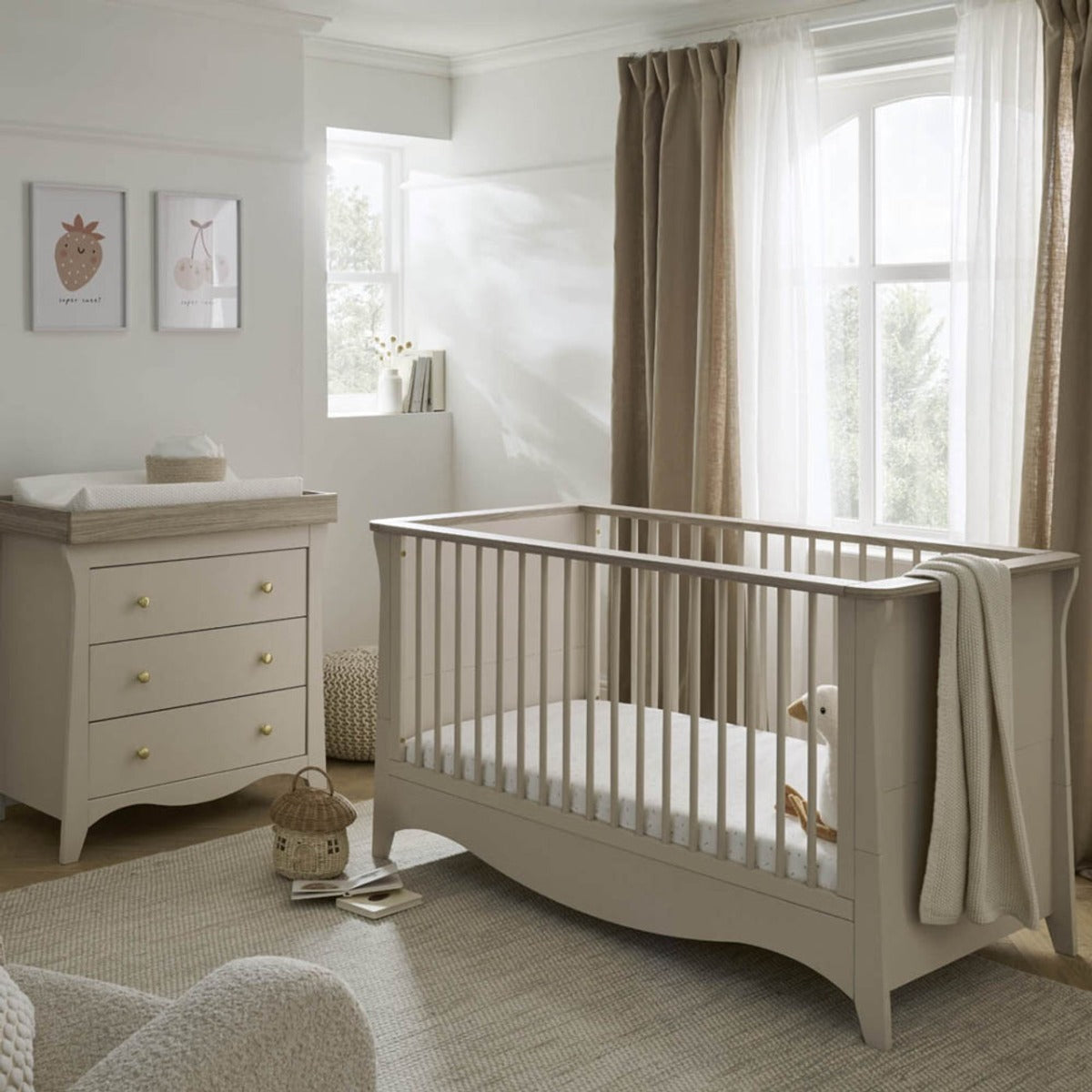 CuddleCo Clara 2 Piece Nursery Furniture Set (Cot Bed & Dresser) - Cashmere and Ash 1