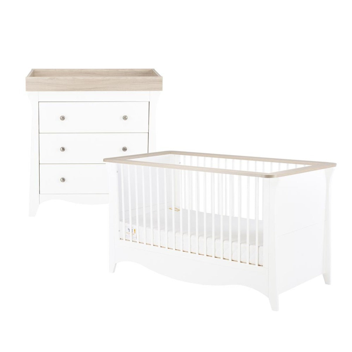 CuddleCo Clara 2 Piece Nursery Furniture Set (Cot Bed & Dresser) - White and Ash 3