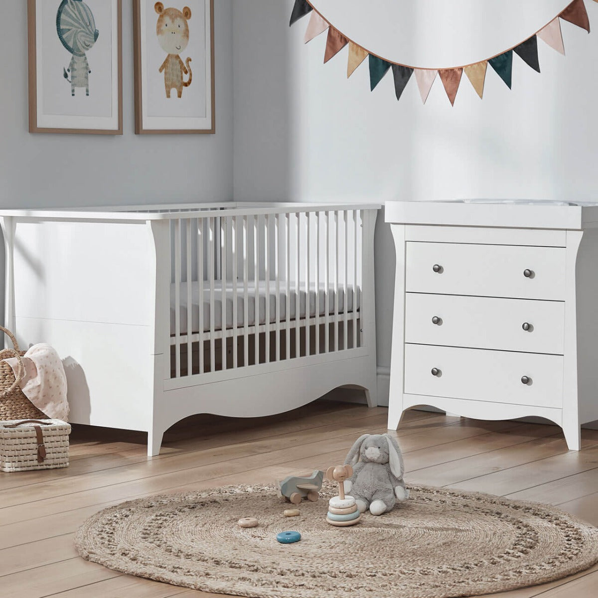CuddleCo Clara 2 Piece Nursery Furniture Set (Cot Bed & Dresser) - White 1