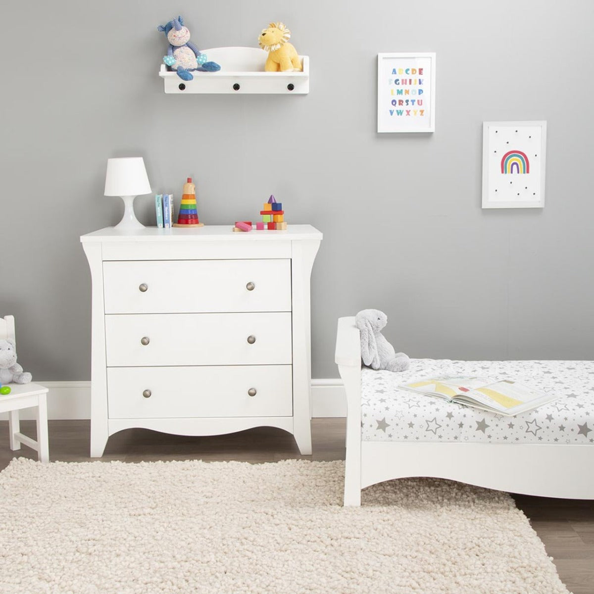 CuddleCo Clara 2 Piece Nursery Furniture Set (Cot Bed & Dresser) - White 4