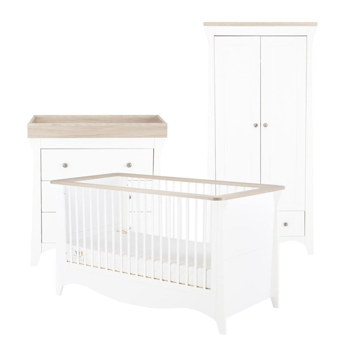 CuddleCo Clara 3 Piece Nursery Furniture Set (Cot Bed, Dresser & Wardrobe) - White and Ash 5