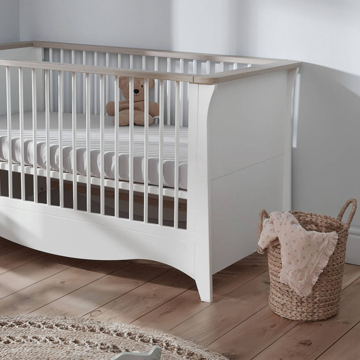 CuddleCo Clara Cot Bed – White and Ash 1
