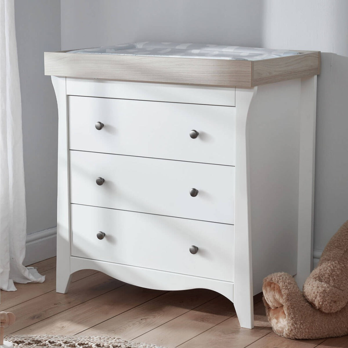 CuddleCo Clara 3 Drawer Dresser & Changer - White and Ash 1