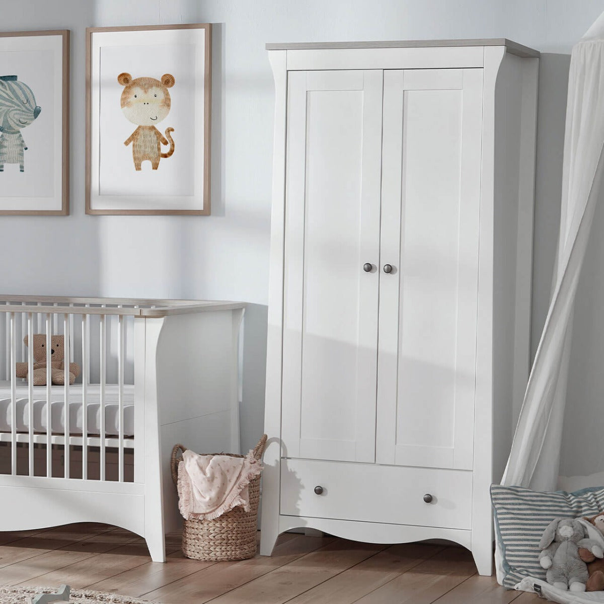 CuddleCo Clara 2 Door Double Wardrobe - White and Ash 1