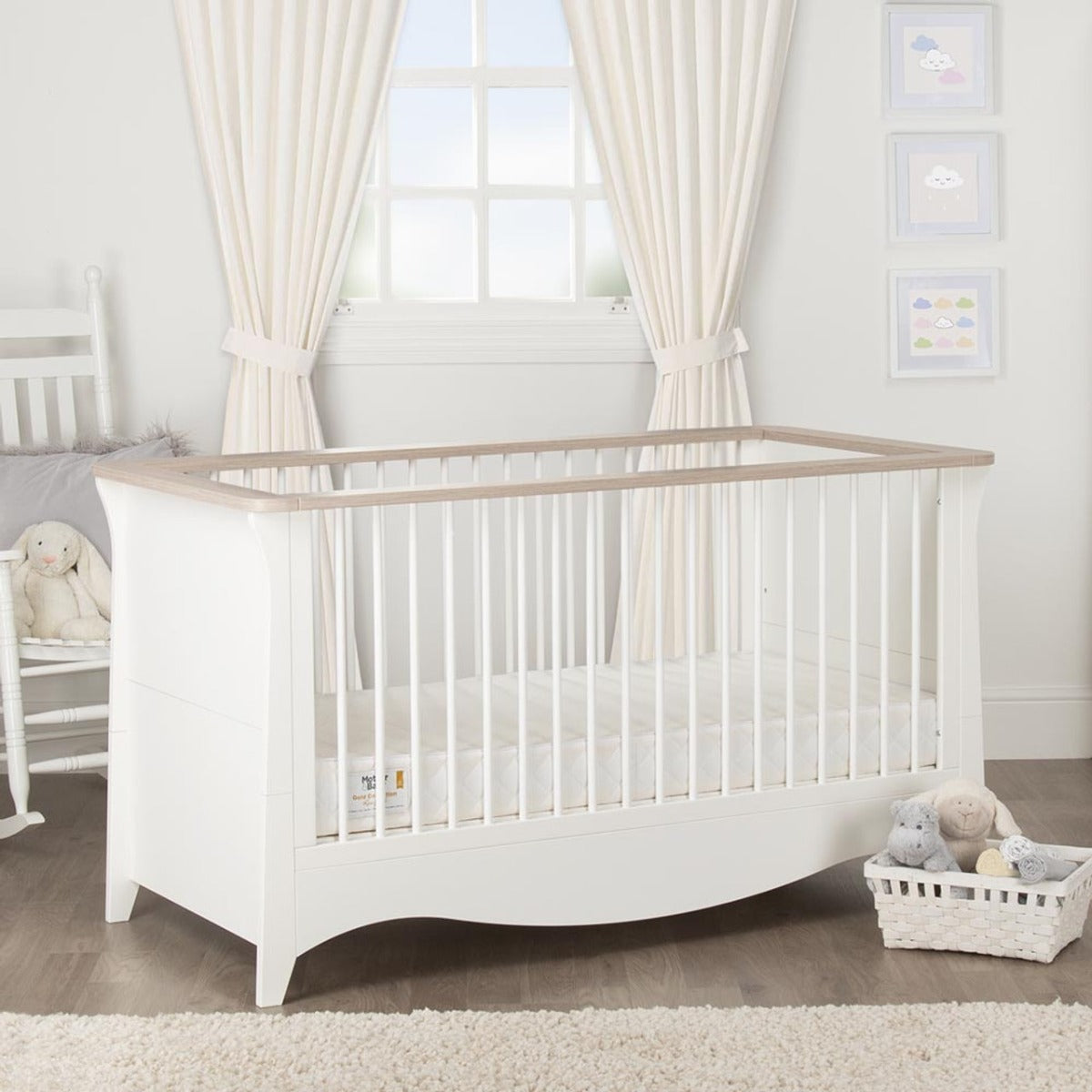 CuddleCo Clara 3 Piece Nursery Furniture Set (Cot Bed, Dresser & Wardrobe) - White and Ash 20