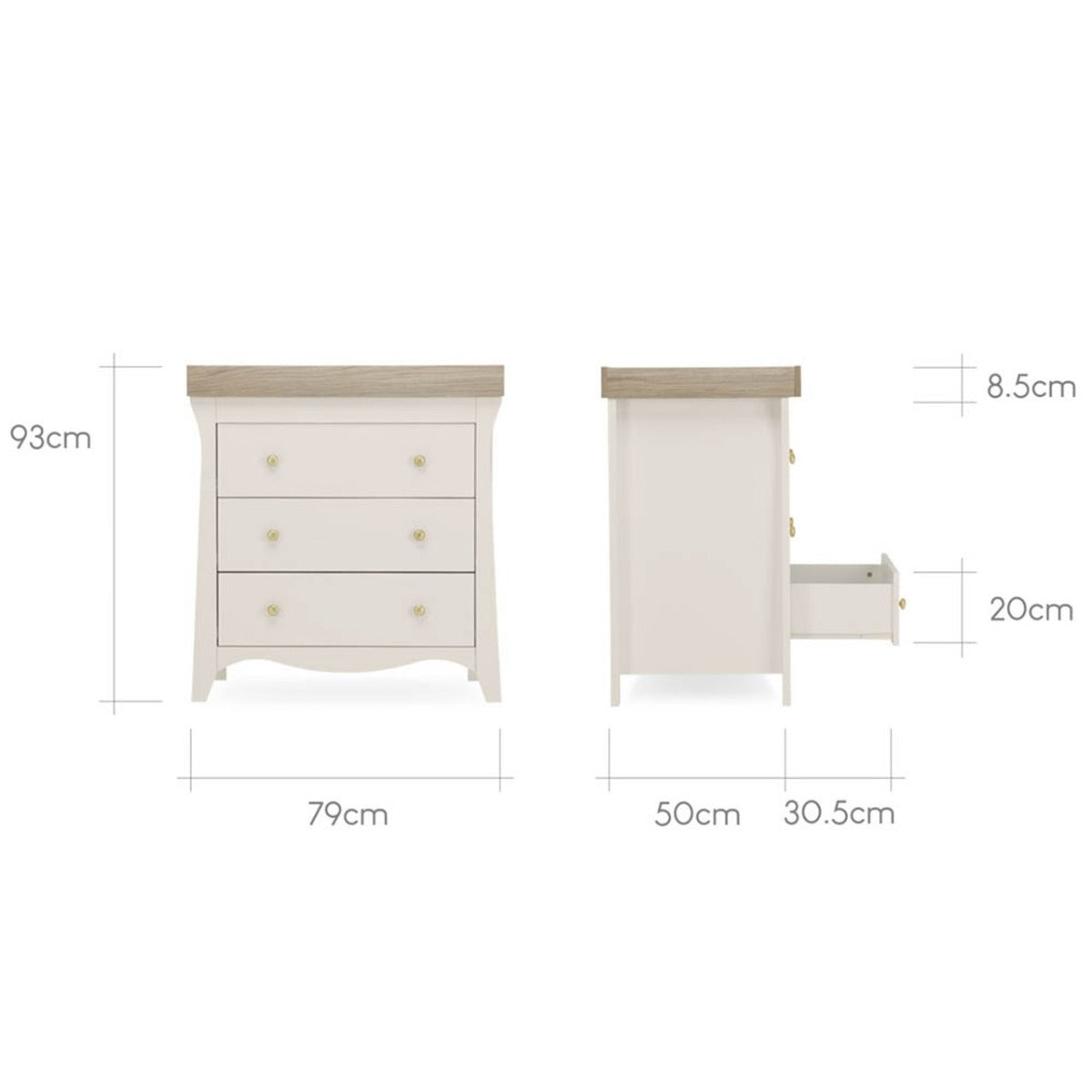 CuddleCo Clara 3 Piece Nursery Furniture Set (Cot Bed, Dresser & Wardrobe) - Cashmere and Ash 18