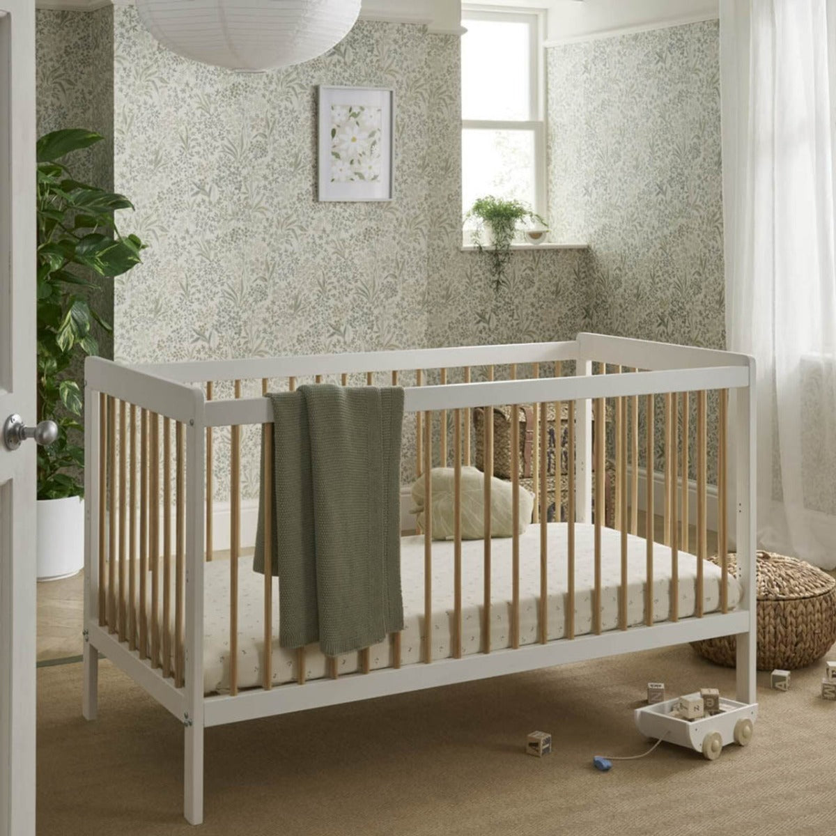 CuddleCo Nola Cot Bed - White and Natural 1