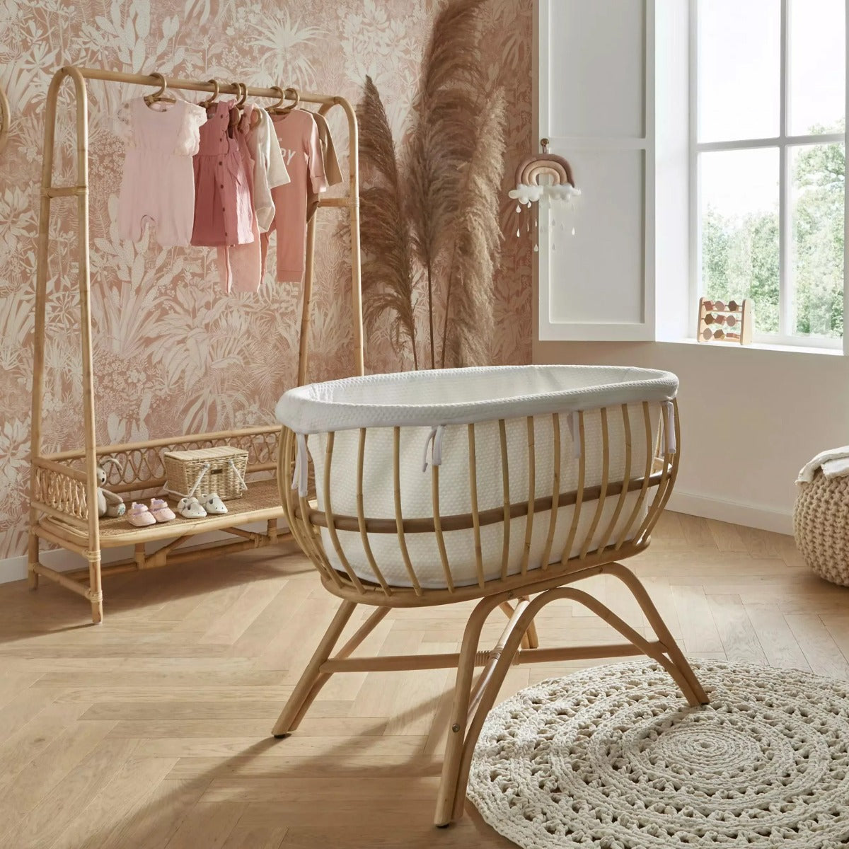 CuddleCo Aria 2 Piece Set With Crib & Clothes Rail - Rattan 1