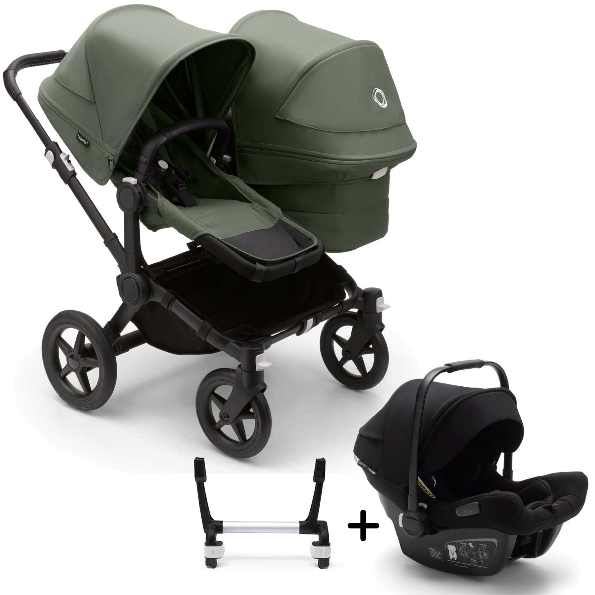 Bugaboo Donkey 5 Duo with Turtle Air Travel System - Black/Forest Green 1