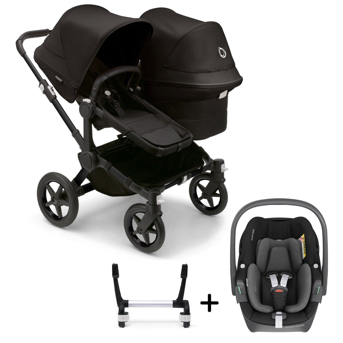 Bugaboo Donkey 5 Duo with Maxi-Cosi Pebble 360 Travel System - Black/Midnight Black 2