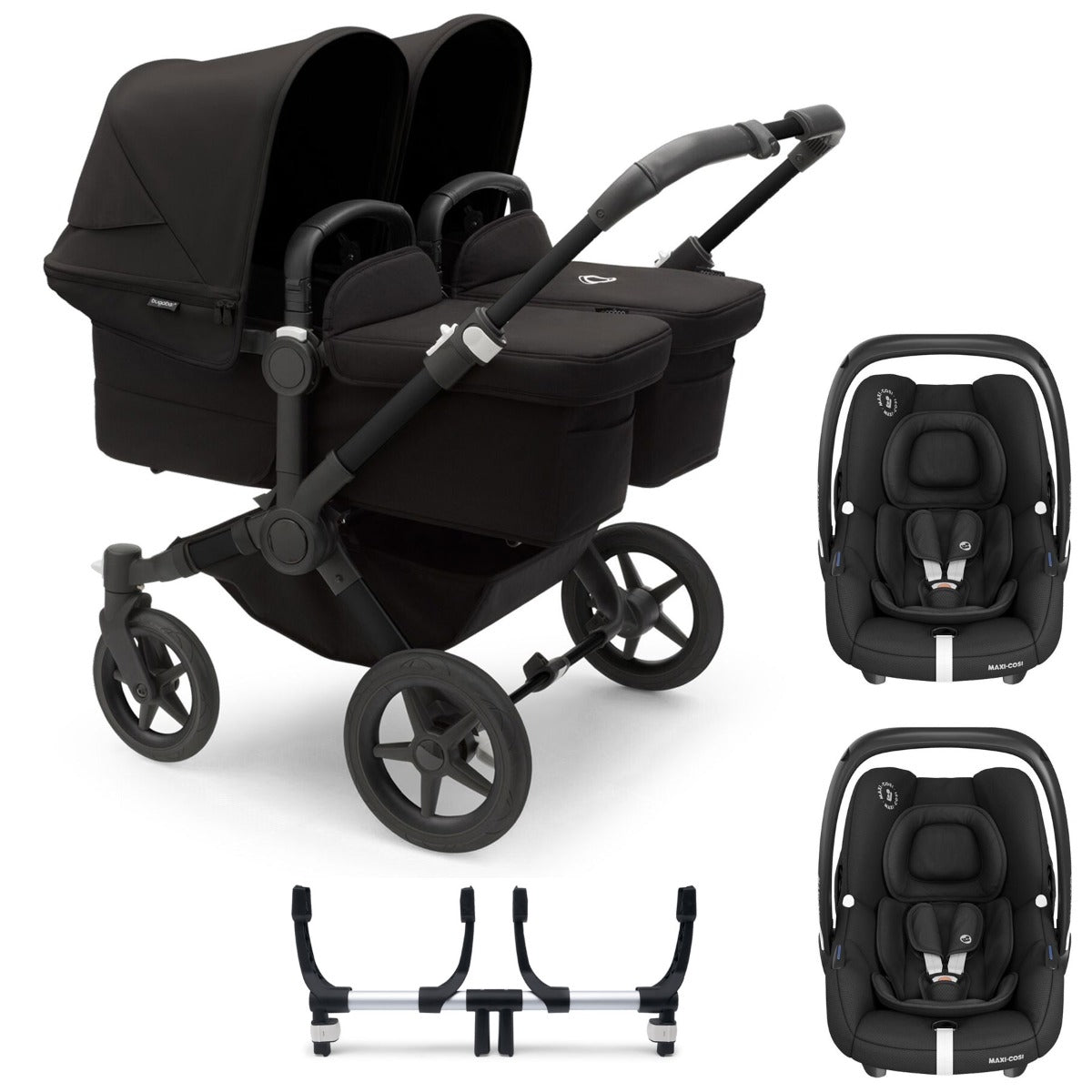 Bugaboo Donkey 5 Twin with Maxi-Cosi Cabriofix iSize Travel System - Black/Midnight Black 2