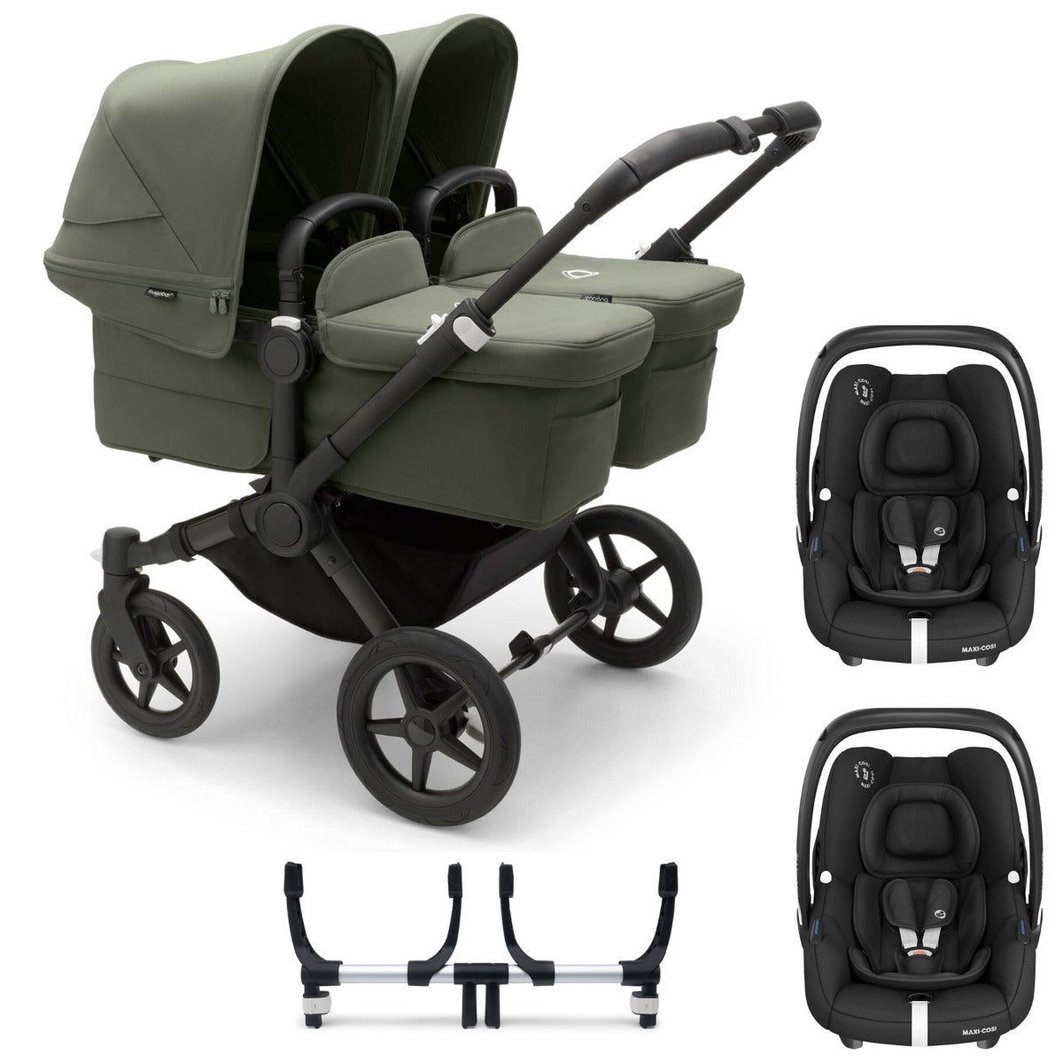Bugaboo Donkey 5 Twin with Maxi-Cosi Cabriofix iSize Travel System - Black/Forest Green 2