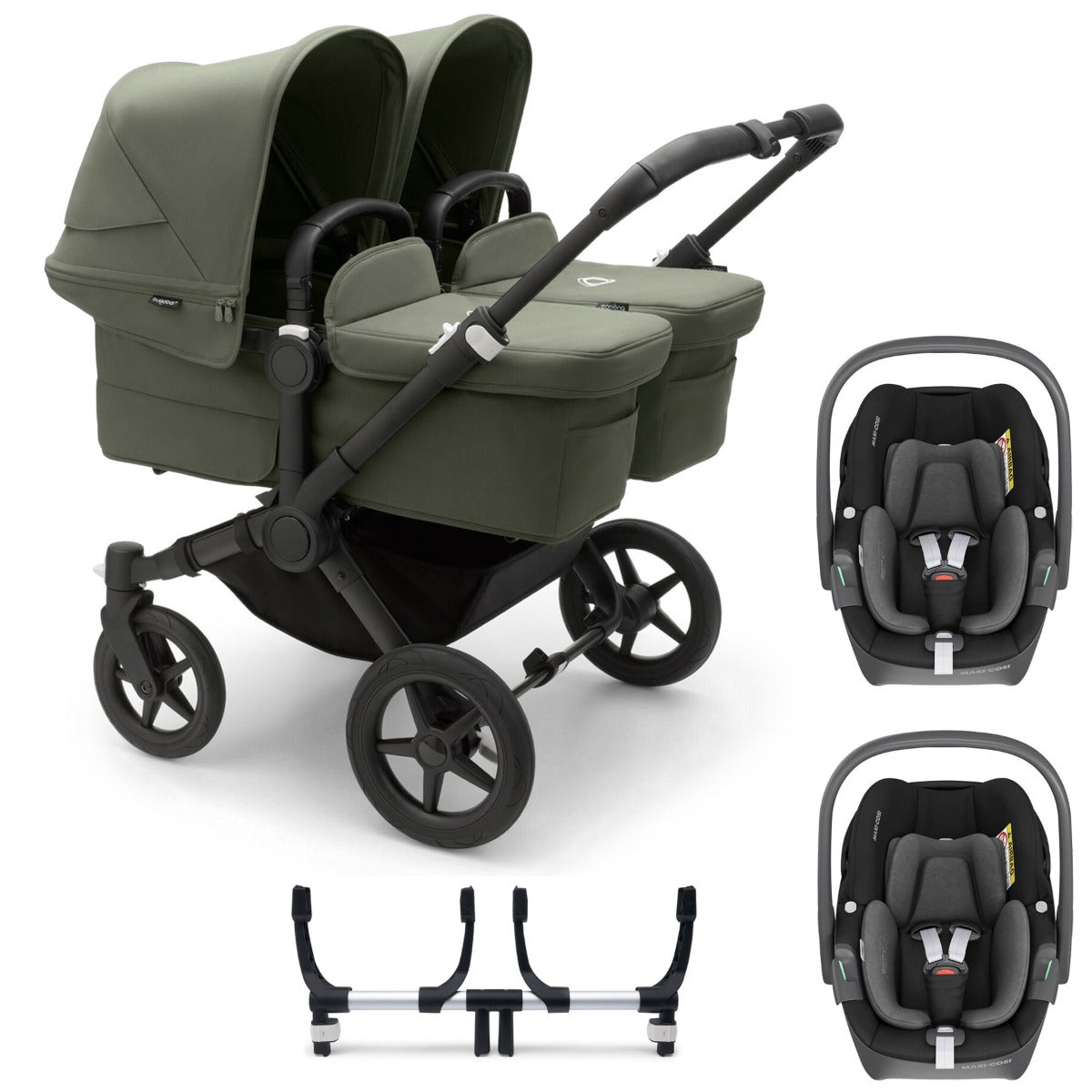 Bugaboo Donkey 5 Twin with Maxi-Cosi Pebble 360 Travel System - Black/Forest Green 2