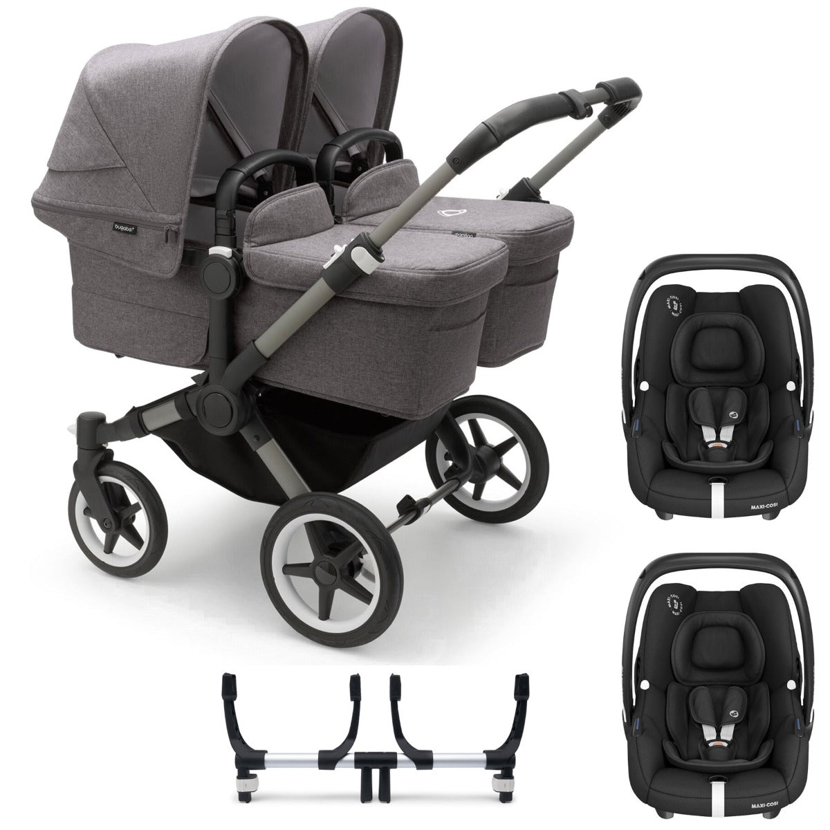Bugaboo Donkey 5 Twin with Maxi-Cosi Cabriofix iSize Travel System - Graphite/Grey Melange 2