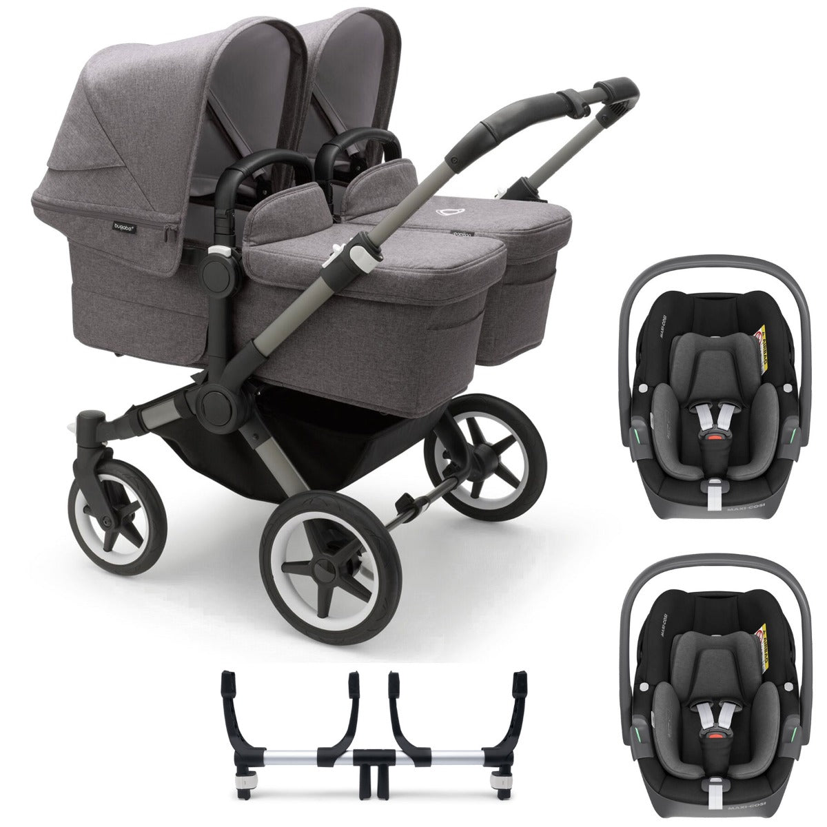 Bugaboo Donkey 5 Twin with Maxi-Cosi Pebble 360 Travel System - Graphite/Grey Melange 2