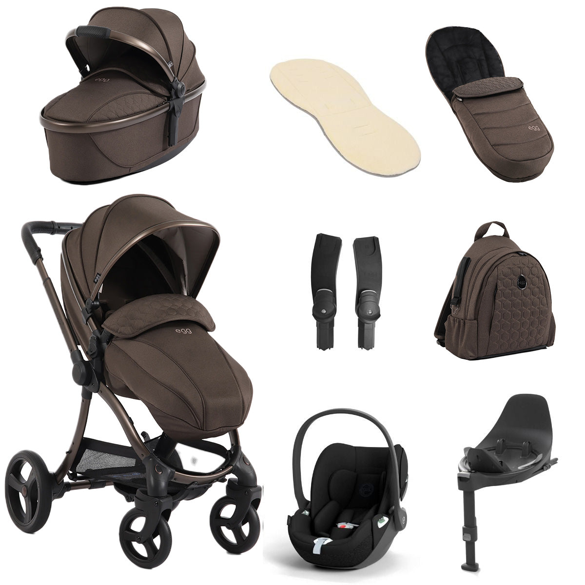 Egg 3 Luxury Cybex Cloud T i-Size Travel System Bundle - Chocolate Velvet 1
