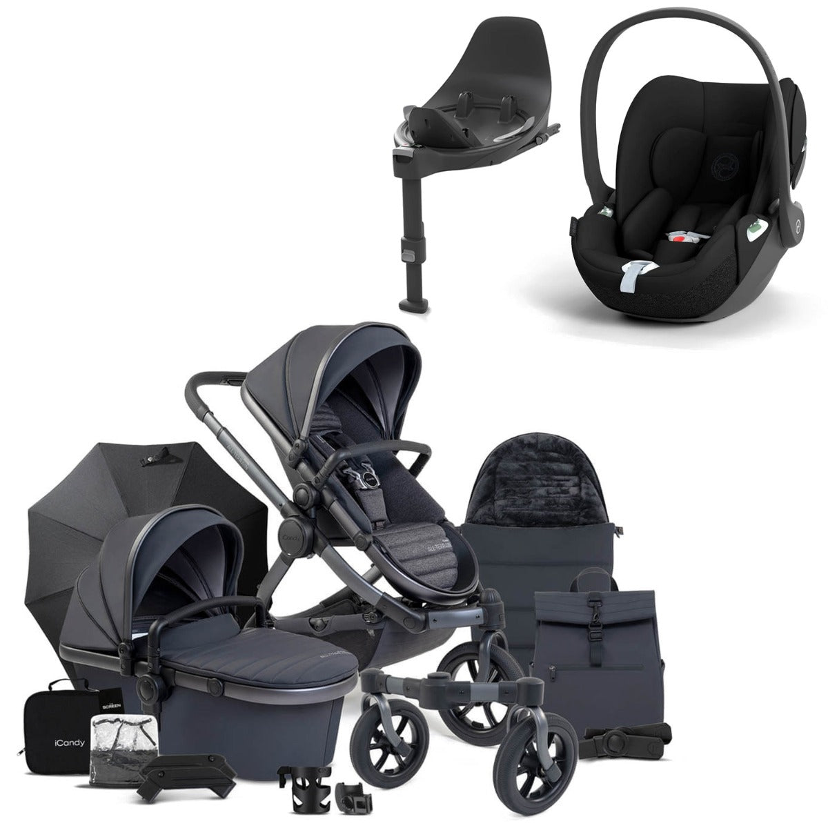iCandy Peach 7 All-Terrain Complete Travel System with Cybex Cloud T & Base - Nimbus/Storm 1