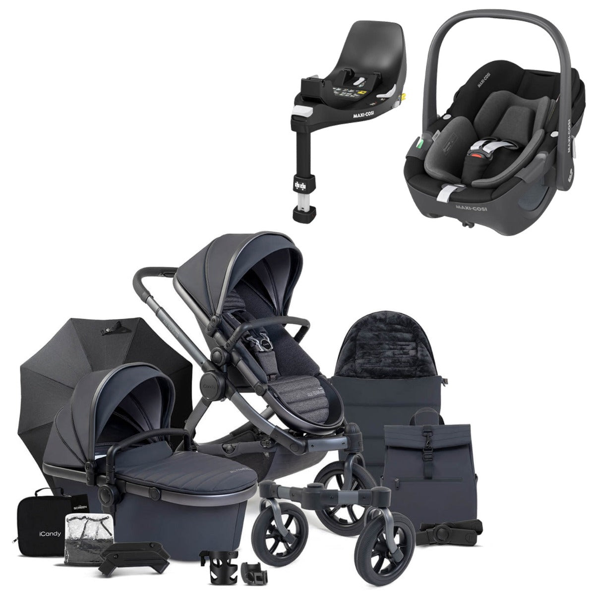 iCandy Peach 7 All-Terrain Complete Travel System with Maxi-Cosi Pebble 360 & Base - Nimbus/Storm 1