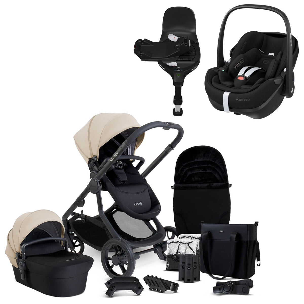 iCandy Orange 4 Travel System Bundle with Maxi-Cosi Pebble 360 Pro2 & Rotating Base - Latte 1