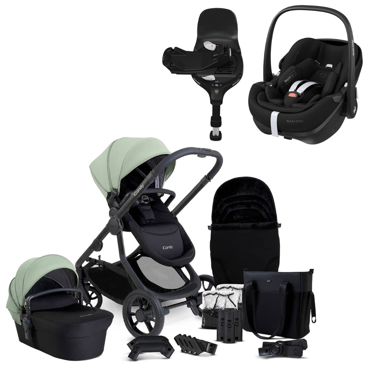 iCandy Orange 4 Travel System Bundle with Maxi-Cosi Pebble 360 Pro2 & Rotating Base - Pistachio 1