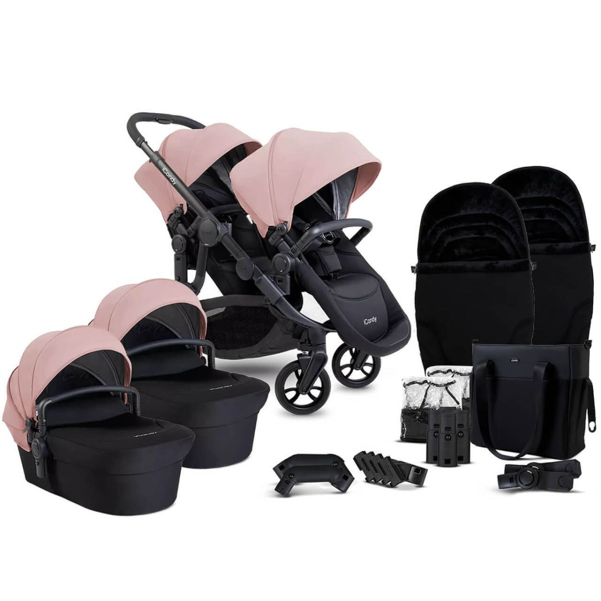iCandy Orange 4 Twin Pushchair with Complete Accessory Bundle - Rose 1