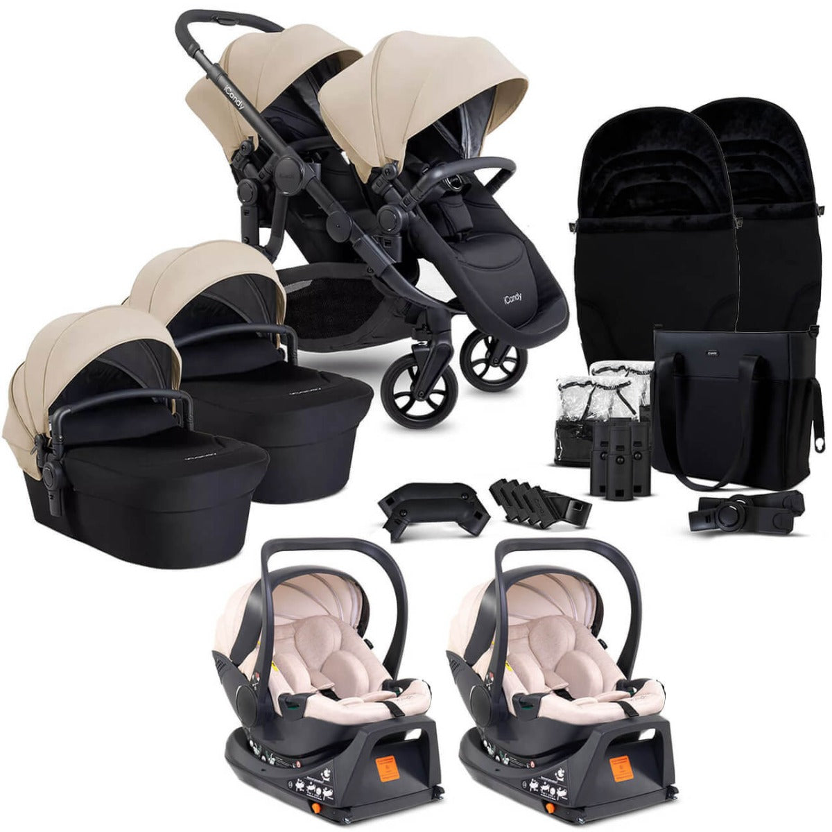 iCandy Orange 4 Twin Cocoon i-Size Complete Travel System Bundle - Latte 1