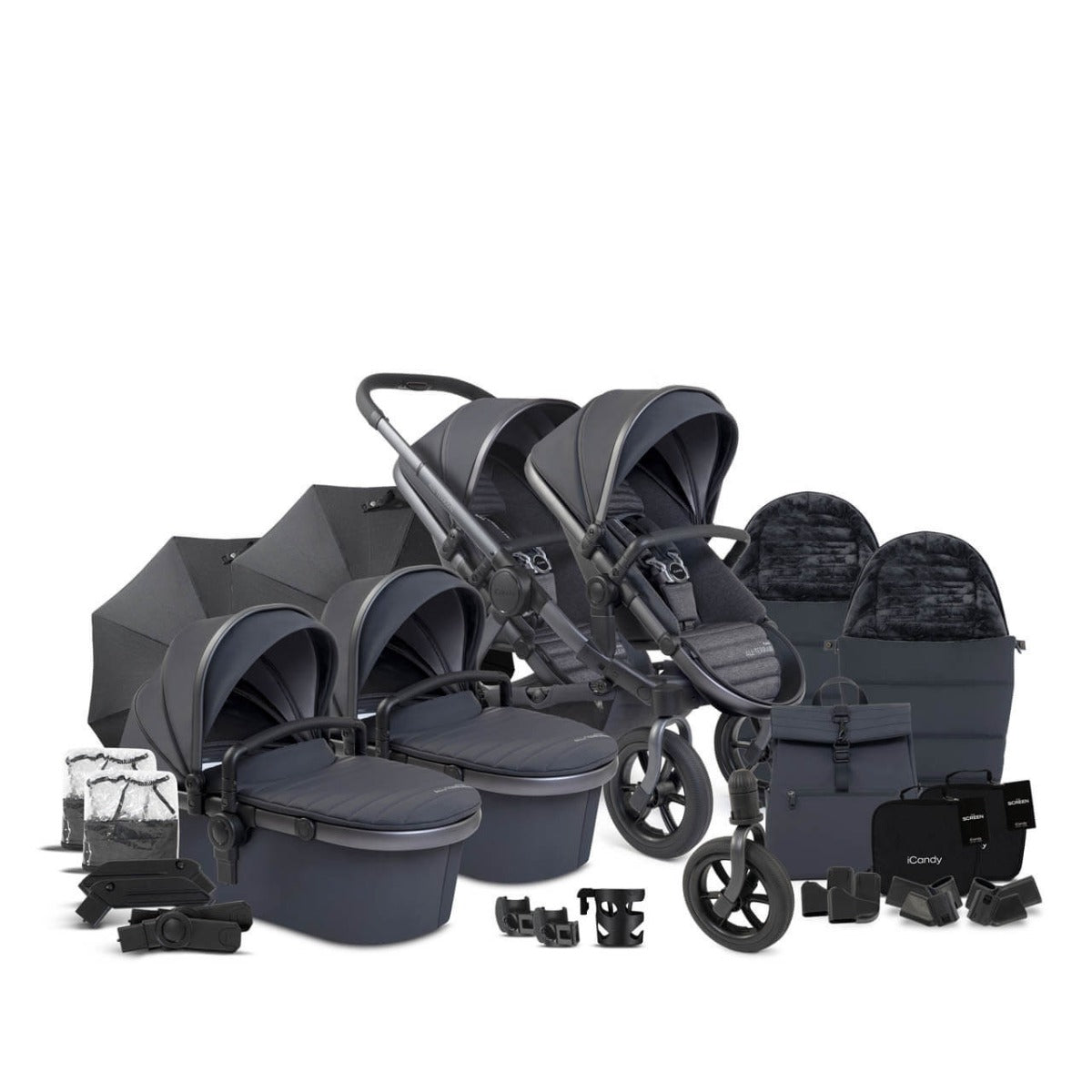 iCandy Peach 7 All-Terrain Twin Complete Pushchair & Accessories Bundle - Nimbus/Storm 1