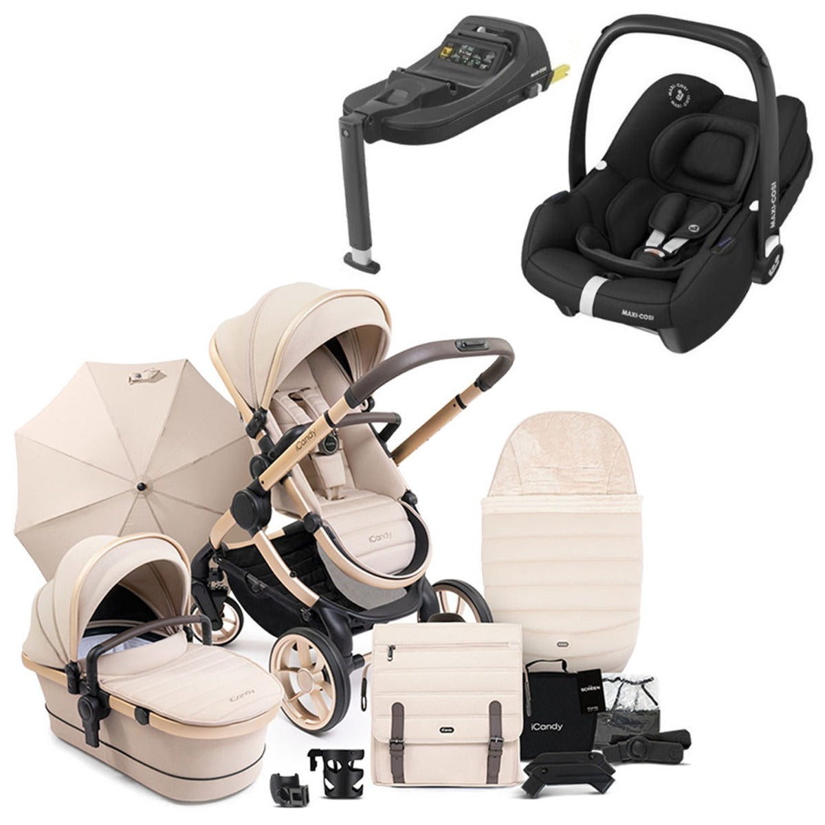 iCandy Peach 7 Travel System Bundle with Maxi-Cosi Cabriofix iSize Car Seat & Base - Biscotti 1