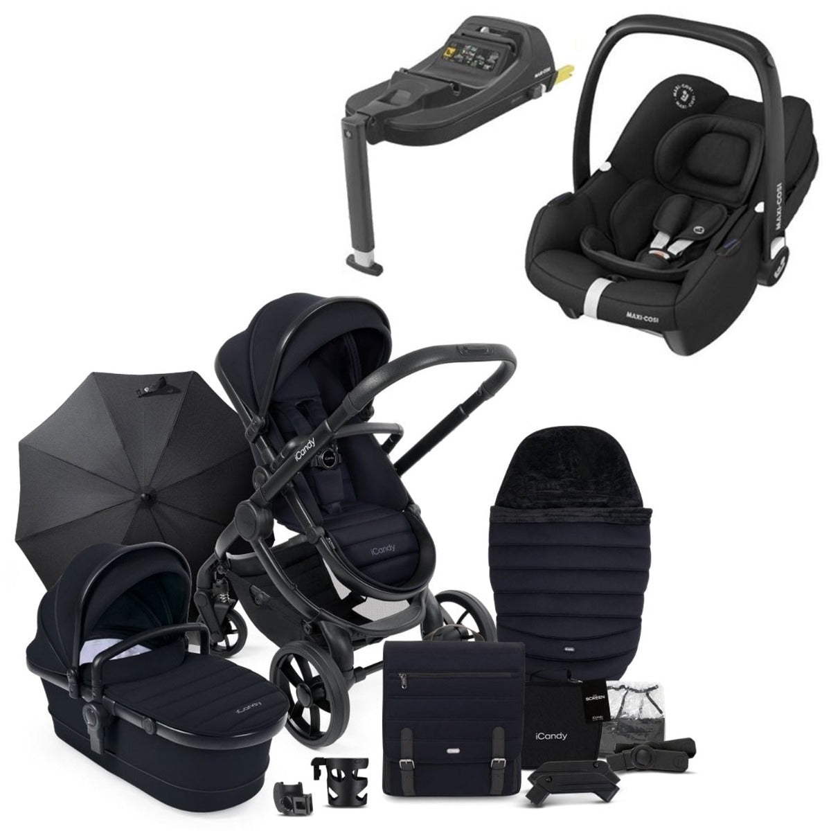 iCandy Peach 7 Travel System Bundle with Maxi-Cosi Cabriofix iSize Car Seat & Base - Black Edition 1
