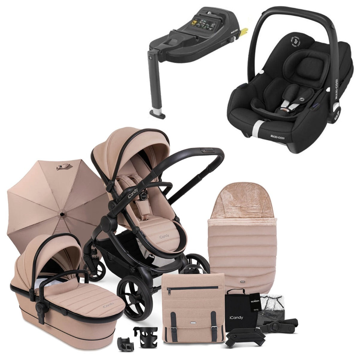 iCandy Peach 7 Travel System Bundle with Maxi-Cosi Cabriofix iSize Car Seat & Base - Cookie 1