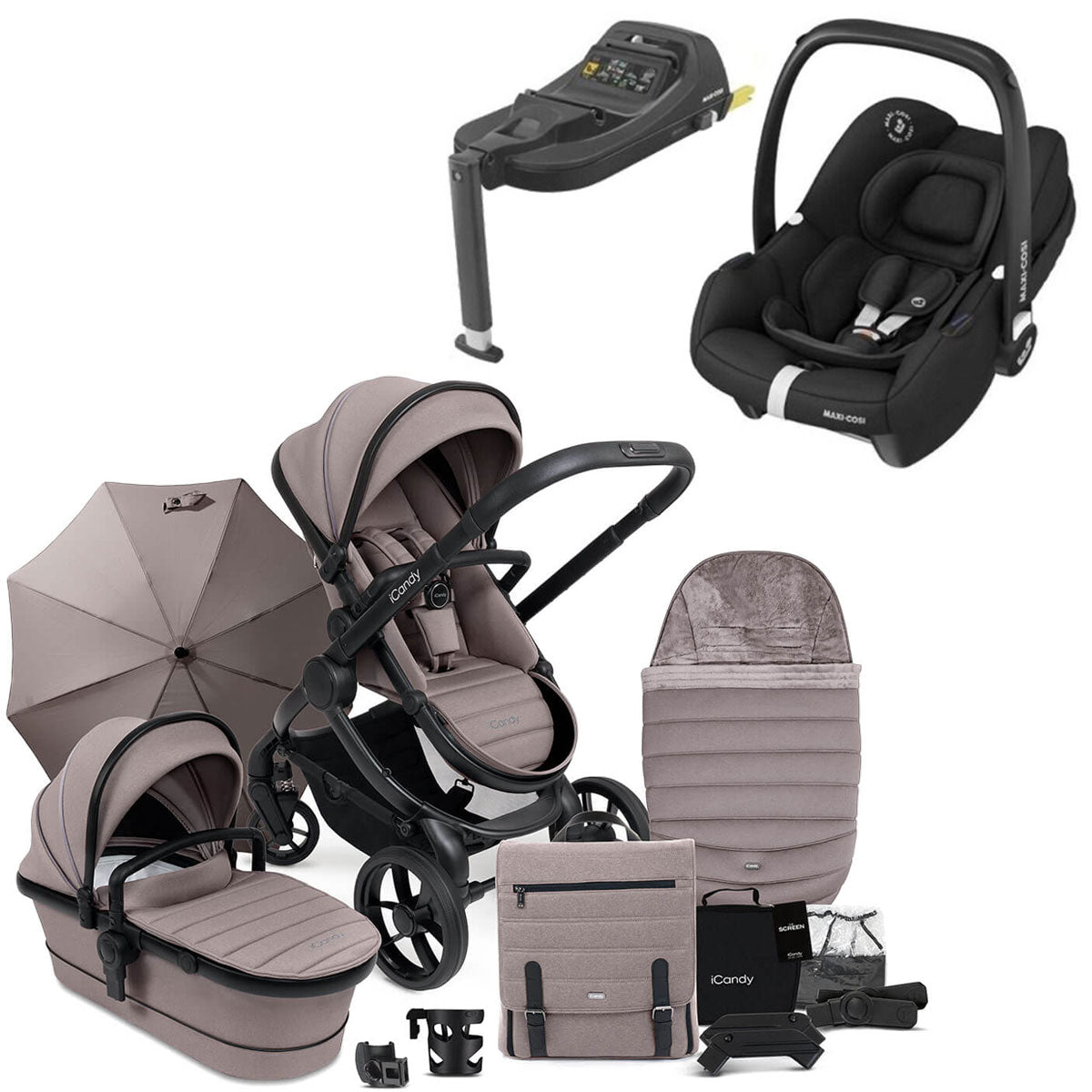 iCandy Peach 7 Travel System Bundle with Maxi-Cosi Cabriofix iSize Car Seat & Base - Porcini