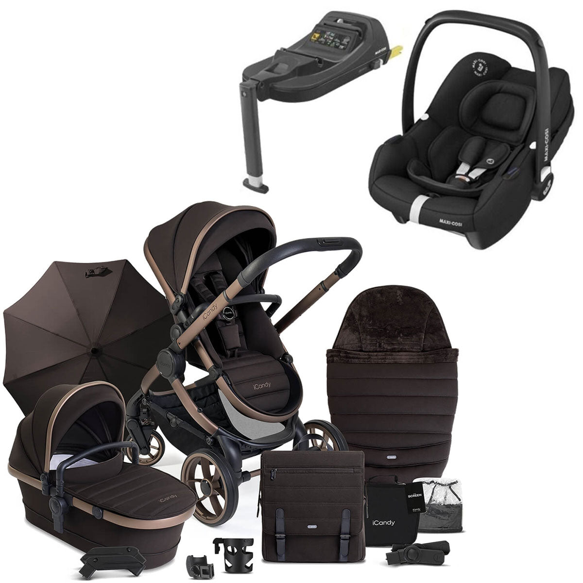iCandy Peach 7 Travel System Bundle with Maxi-Cosi Cabriofix iSize Car Seat & Base - Pecan 1