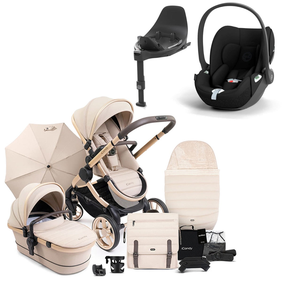 iCandy Peach 7 Travel System Bundle with Cybex Cloud T iSize Car Seat & Base - Biscotti 1