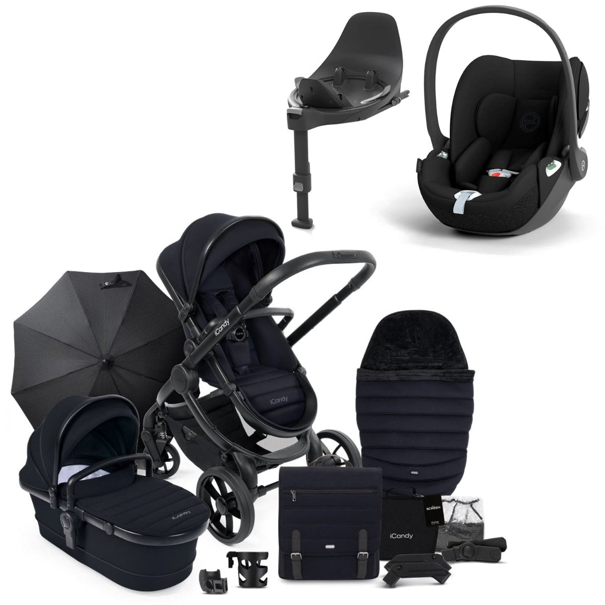 iCandy Peach 7 Travel System Bundle with Cybex Cloud T iSize Car Seat & Base - Black Edition 1