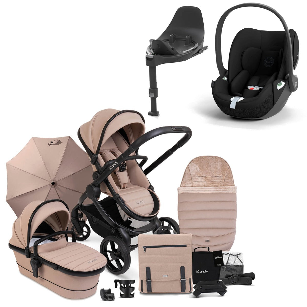 iCandy Peach 7 Travel System Bundle with Cybex Cloud T iSize Car Seat & Base - Cookie 1