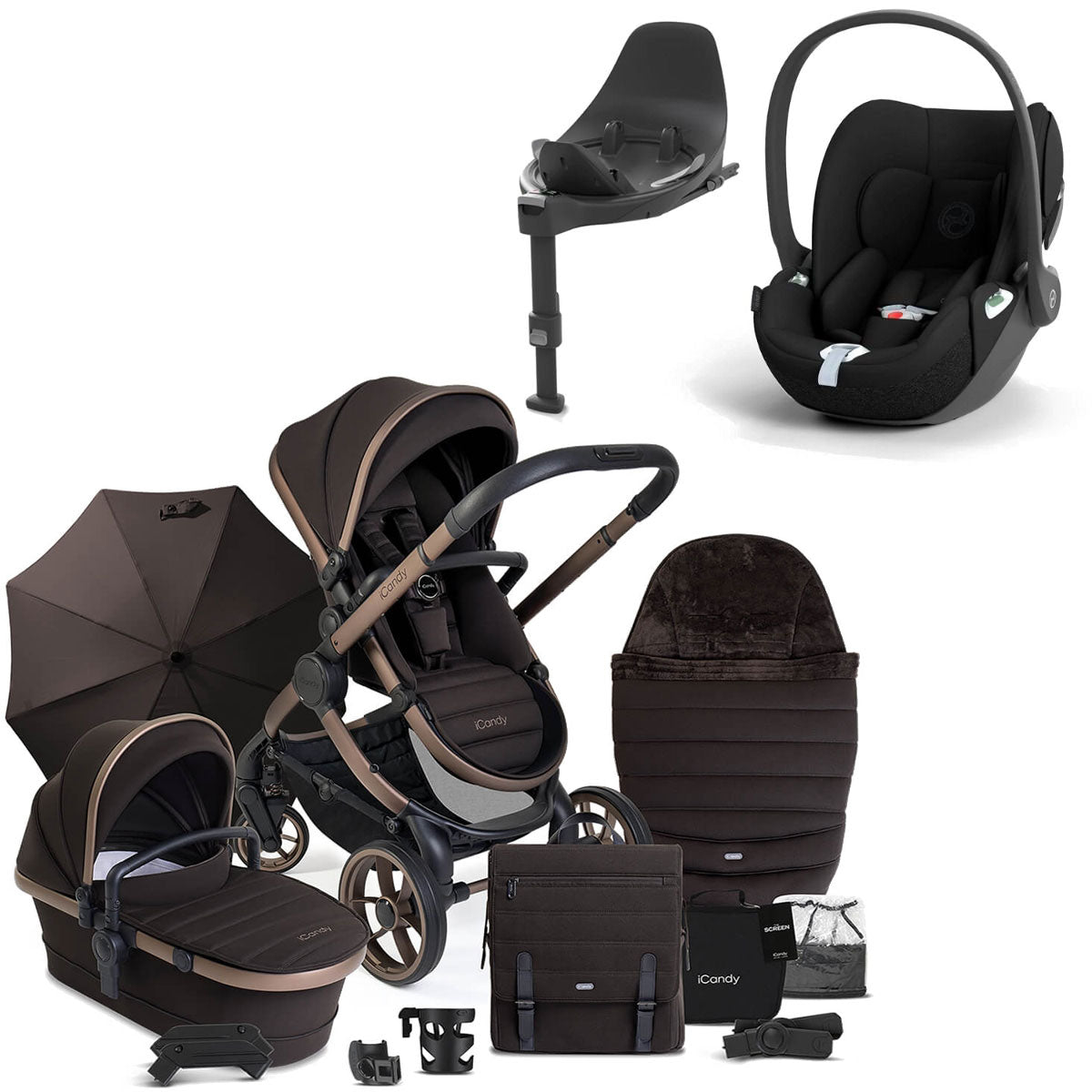 iCandy Peach 7 Travel System Bundle with Cybex Cloud T iSize Car Seat & Base - Pecan 1
