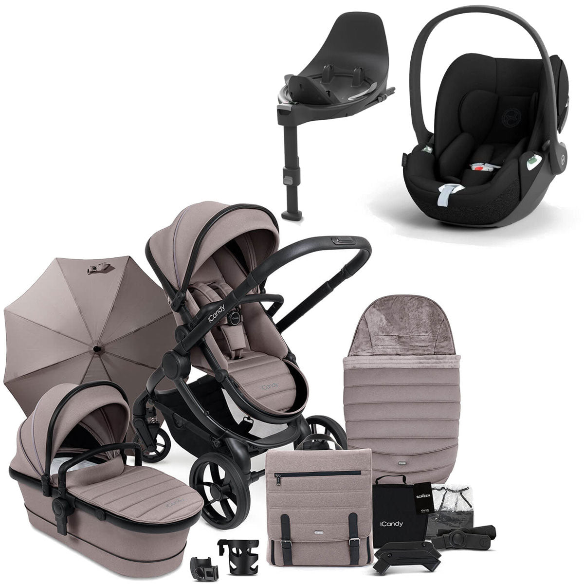 iCandy Peach 7 Travel System Bundle with Cybex Cloud T iSize Car Seat & Base - Porcini